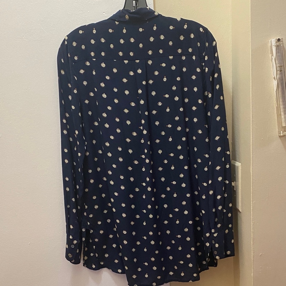 J. Crew Navy Blue Blouse with White Polka Dots